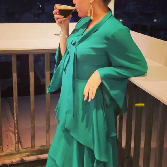 Osman Yousefzada Collective Green Bow Midi Dress SIZE 6 Fit Flare Designer $380 - Picture 5 of 12